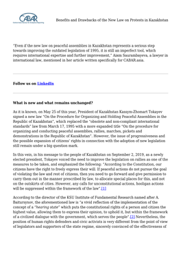 Benefits and Drawbacks of the New Law on Protests in Kazakhstan