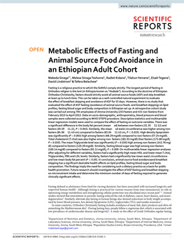 Metabolic Effects of Fasting and Animal Source Food Avoidance In