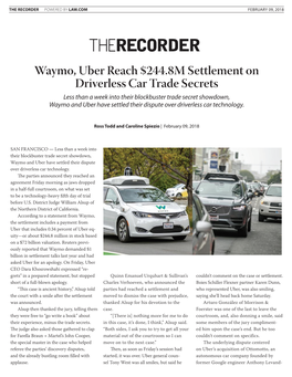 Waymo, Uber Reach Settlement.Indd