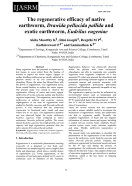 The Regenerative Efficacy of Native Earthworm, Drawida Pellucida Pallida and Exotic Earthworm, Eudrilus Eugeniae