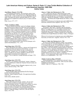 Jose Toribio Medina Collection of Latin American Imprints, 1500-1800 Author Index