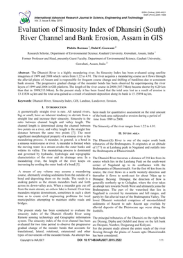 Evaluation of Sinuosity Index of Dhansiri (South) River Channel and Bank Erosion, Assam in GIS