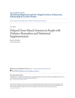 Delayed Onset Muscle Soreness in People with Diabetes; Biomarkers and Nutritional Supplementation Hani H