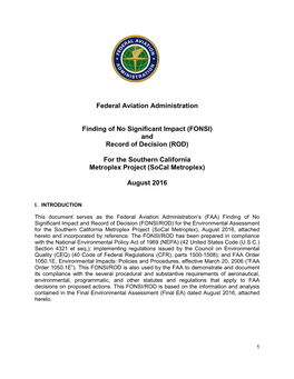 Federal Aviation Administration Finding of No Significant Impact (FONSI) and Record of Decision (ROD) for the Southern Californi