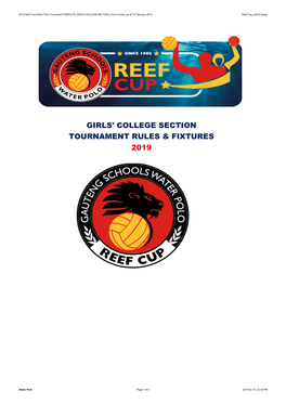 Girls' College Section Tournament Rules & Fixtures 2019