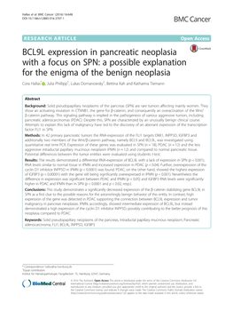 BCL9L Expression in Pancreatic Neoplasia with a Focus on SPN: A