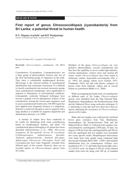 First Report of Genus Chroococcidiopsis (Cyanobacteria) from Sri Lanka: a Potential Threat to Human Health