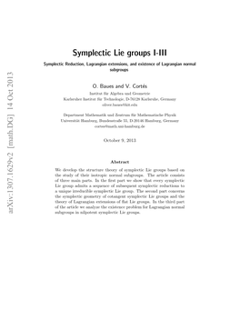 Symplectic Lie Groups I-III