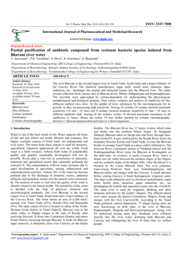 Partial Purification of Antibiotic Compound from Resistant Bacteria Species Isolated from Bhavani River Water A