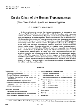 On the Origin of the Human Treponematoses (Pinta, Yaws, Endemic Syphilis and Venereal Syphilis)