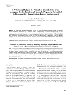 A Preliminary Study on the Population Characteristics of the Lessepsian Species Pseudonereis Anomala