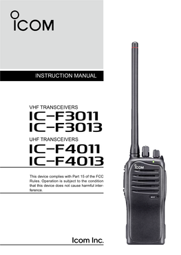 IC-F3011/F3013/F4011/F4013 Instruction Manual