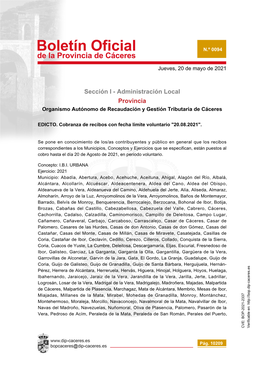 Administración Local Provincia Organismo Autónomo De Recaudación Y Gestión Tributaria De Cáceres