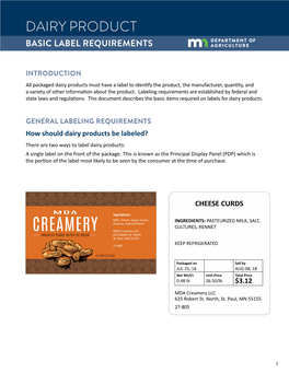 Dairy Prodcut Labeling