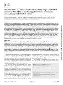 Influenza Virus M2 Protein Ion Channel Activity Helps to Maintain Pandemic 2009 H1N1 Virus Hemagglutinin Fusion Competence Durin