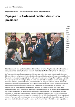 Le Parlement Catalan Choisit Son Président