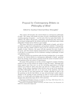 Proposal for Contemporary Debates in Philosophy of Mind