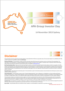 APA Group Investor Day Disclaimer