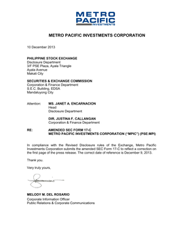 Metro Pacific Investments Corporation