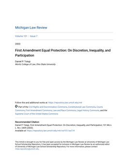 First Amendment Equal Protection: on Discretion, Inequality, and Participation