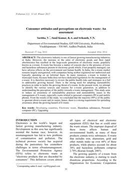 Consumer Attitudes and Perceptions on Electronic Waste: an Assessment