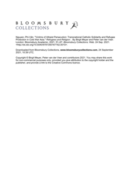 Nguyen, Phi-Vân. "Victims of Atheist Persecution: Transnational Catholic Solidarity and Refugee Protection in Cold War Asia." Refugees and Religion