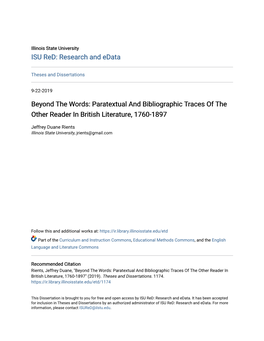 Paratextual and Bibliographic Traces of the Other Reader in British Literature, 1760-1897