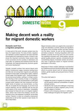 DOMESTIC WORK POLICY BRIEF 9 Making Decent Work a Reality for Migrant Domestic Workers