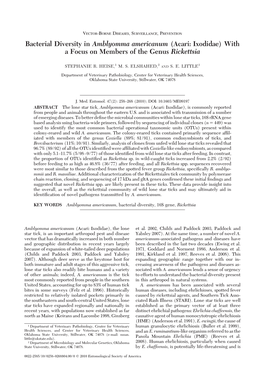 Bacterial Diversity in Amblyomma Americanum (Acari: Ixodidae) with Afocusonmembersofthegenusrickettsia