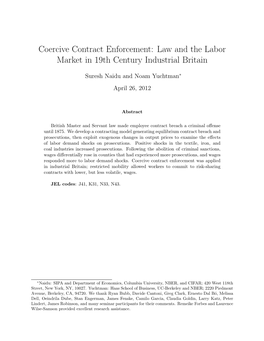 Coercive Contract Enforcement: Law and the Labor Market in 19Th Century Industrial Britain