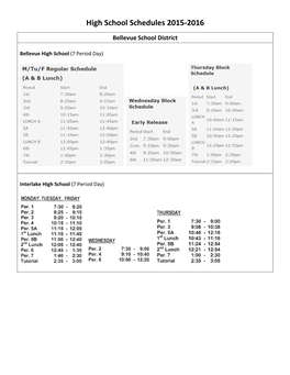 High School Schedules 2015-2016