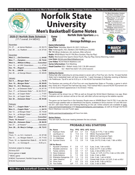 Norfolk State University Men’S Basketball • Game 25 | Vs