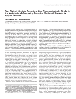 Two Distinct Nicotinic Receptors, One Pharmacologically Similar to the Vertebrate ␣7-Containing Receptor, Mediate Cl Currents in Aplysia Neurons