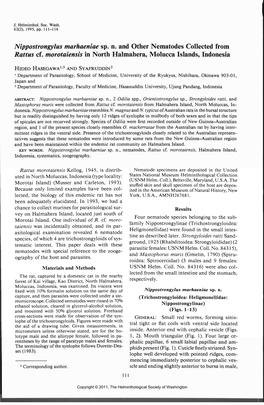 Nippostrongylus Marhaeniae Sp. N. and Other Nematodes Collected from Rattus Cf