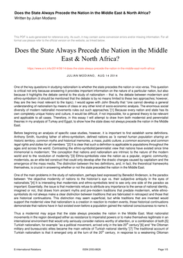 Does the State Always Precede the Nation in the Middle East & North