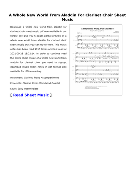 A Whole New World from Aladdin for Clarinet Choir Sheet Music