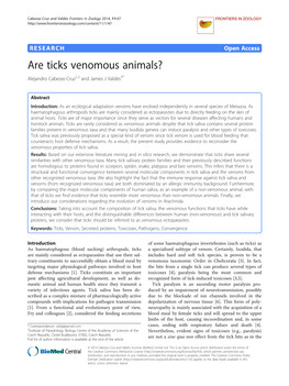 Are Ticks Venomous Animals? Alejandro Cabezas-Cruz1,2 and James J Valdés3*