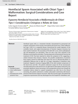 Hemifacial Spasm Associated with Chiari Type I Malformation