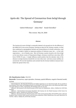 Apr`Es-Ski: the Spread of Coronavirus from Ischgl Through Germany∗