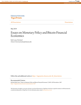 Essays on Monetary Policy and Bitcoin Financial Economics Kyle Lance Rechard Clemson University, Krechar@Clemson.Edu
