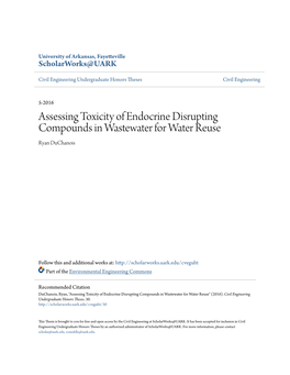 Assessing Toxicity of Endocrine Disrupting Compounds in Wastewater for Water Reuse Ryan Duchanois