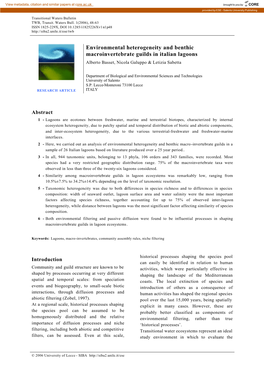 Environmental Heterogeneity and Benthic Macroinvertebrate Guilds in Italian Lagoons Alberto Basset, Nicola Galuppo & Letizia Sabetta