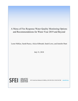 A Menu of Fire Response Water Quality Monitoring Options and Recommendations for Water Year 2019 and Beyond