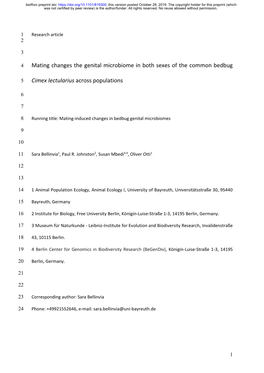 Mating Changes the Genital Microbiome in Both Sexes of the Common Bedbug