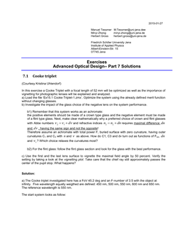 Exercises Advanced Optical Design– Part 7 Solutions