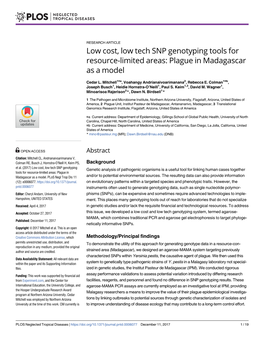Low Cost, Low Tech SNP Genotyping Tools for Resource-Limited Areas: Plague in Madagascar As a Model