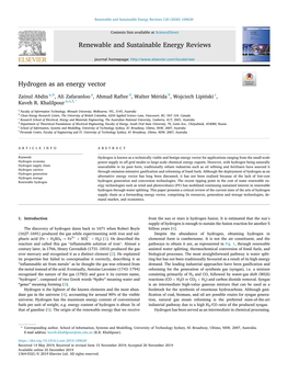 Hydrogen As an Energy Vector