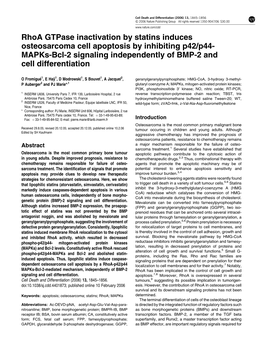 Rhoa Gtpase Inactivation by Statins Induces Osteosarcoma Cell Apoptosis by Inhibiting P42/P44- Mapks-Bcl-2 Signaling Independently of BMP-2 and Cell Differentiation