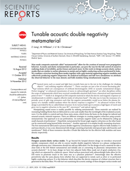 Tunable Acoustic Double Negativity Metamaterial SUBJECT AREAS: Z