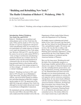 The Radio Urbanism of Robert C. Weinberg, 1966–71 by Christopher Neville for the New York Preservation Archive Project